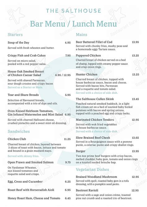 Menu at The Salthouse Bar & Restaurant, Ballycastle