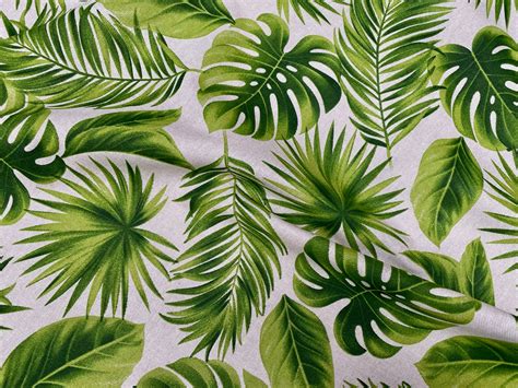 Linen Look Green Palm Leaves Tropical Leaf Fabric Material for Home ...