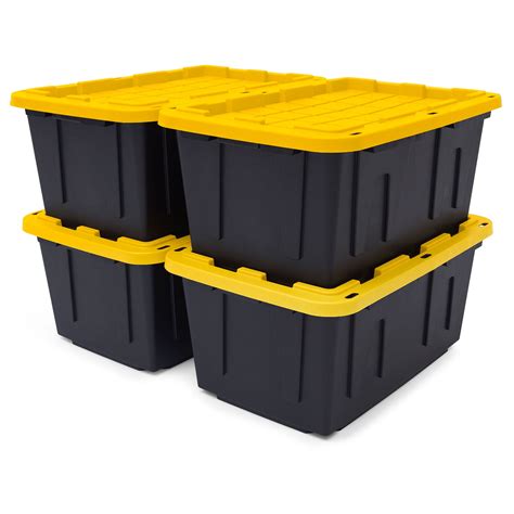 TOUGH BOX 27 Gal Stackable Storage Totes w/ Lids, Black and Yellow (4 ...