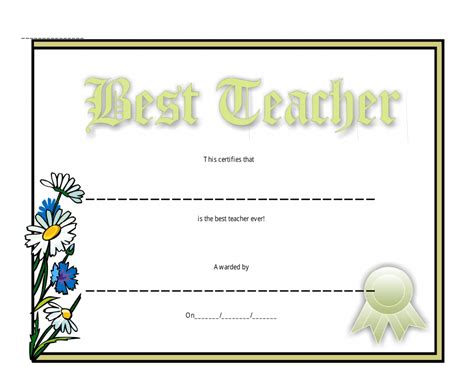 Best Teacher Certificate Template - Flowers Download Printable PDF ...