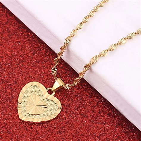 Heart Pendant Necklace Romantic Jewelry Gold Color for Women Wedding ...