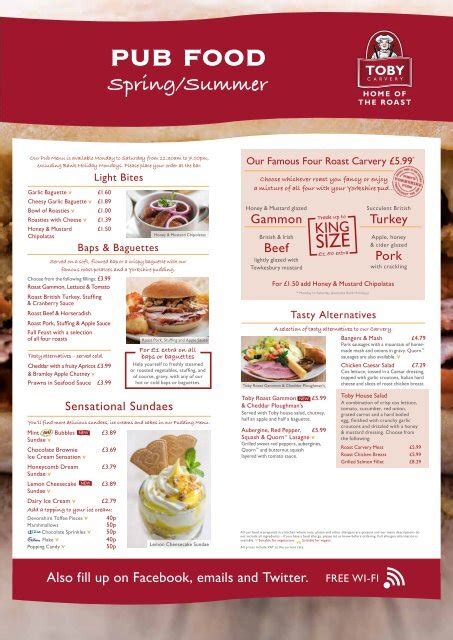 Pub Menu - Toby Carvery