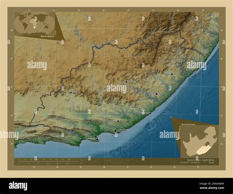 Eastern Cape, province of South Africa. Colored elevation map with ...