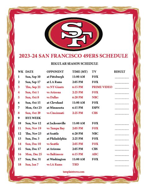 San Francisco 49ers 2024 Schedule - Audy Marget