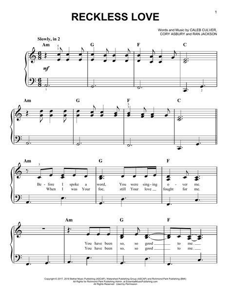 Reckless Love (Easy Piano) - Print Sheet Music Now