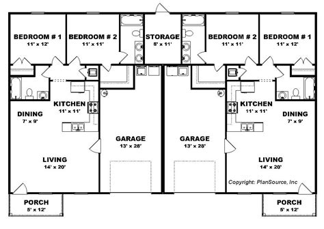 2 Bedroom duplex plan - Garage per unit - J0222-13d-2 | Duplex house ...