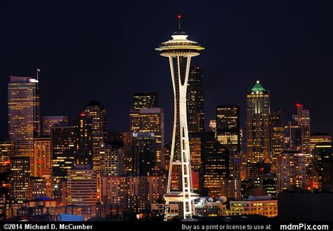 Lit Up Seattle Space Needle with City's Skyline at Night Picture ...