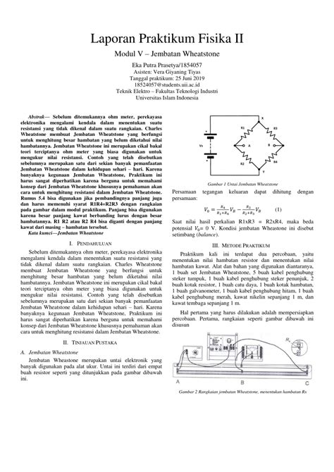 (PDF) Laporan Praktikum Fisika II Modul V - Jembatan Wheatstone