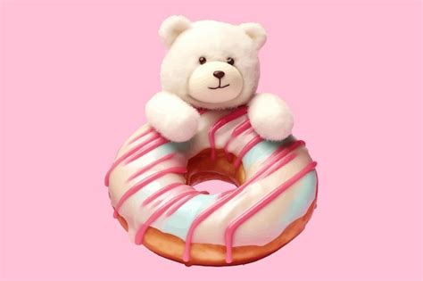 Premium Vector | Cute bear doll and strawberry donut cool bear toy for ...