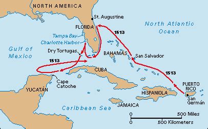 map of Ponce de Leon's voyage to Florida and back | Journeys of ...