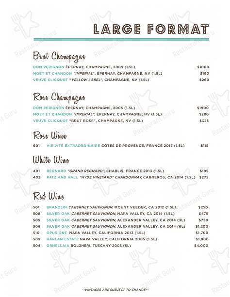 Menu at Catch LA restaurant, West Hollywood