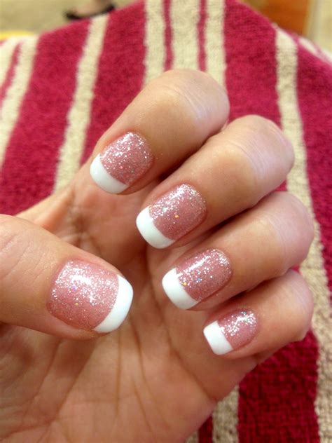 Gel nails. Love! Light Glitter Pink w White tips. | Nails, Gel nails ...