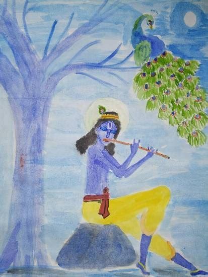 Krishna playing bansi Painting by Arpita Bhat