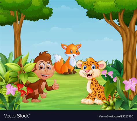 Animal cartoon enjoying in beautiful nature Vector Image