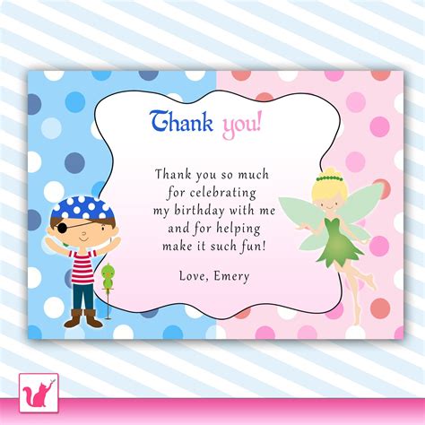 Birthday Thank You Cards Wording / Printable Pirate Fairy Pixie ...