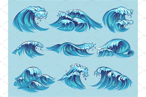 Hand drawn ocean waves. Sketch sea, a Texture Illustration by YummyBuum ...