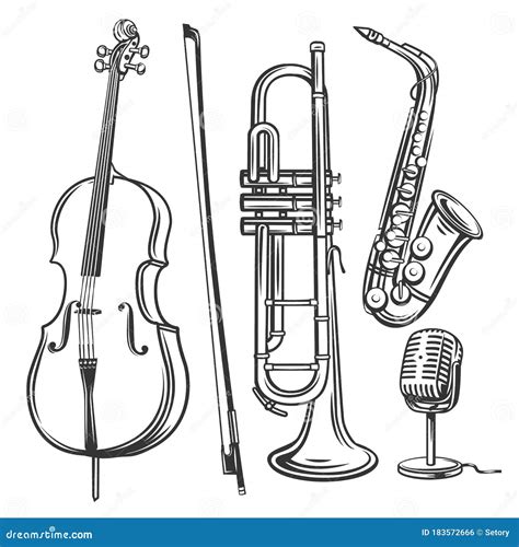 Jazz musical instruments stock vector. Illustration of sketch - 183572666