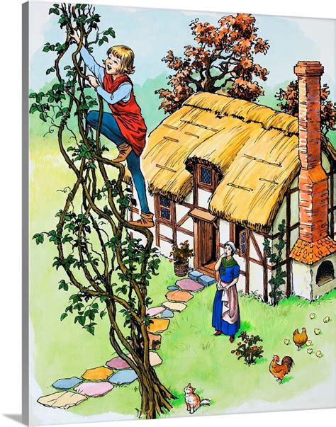 Jack climbs the beanstalk, illustration from 'Jack and the Beanstalk ...