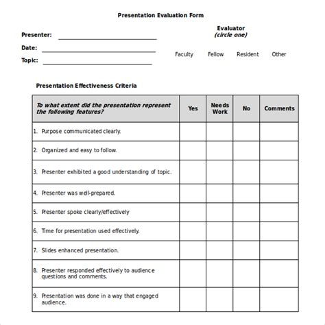 Evaluation Form For Powerpoint Presentation Printable Printable Forms ...