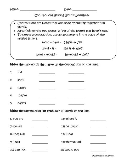 Contraction Worksheets - Contraction Cut And Paste 2 By David Teachers ...