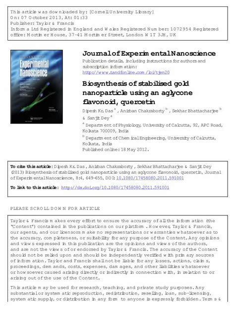 (PDF) Biosynthesis of stabilised gold nanoparticle using an aglycone ...