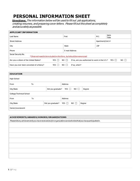 41 Free Personal Information Forms [& Templates] ᐅ TemplateLab