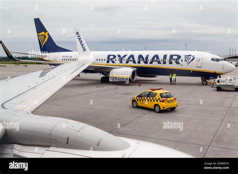 Ryanair Airlines Airbus A320 seen on the landing area with a safety car ...