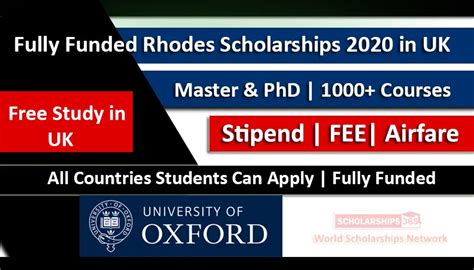 Rhodes Scholarships 2020-2021 in UK at Oxford University Fully Funded