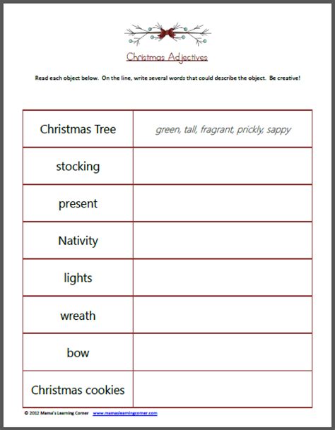 Free Christmas Adjectives Worksheet