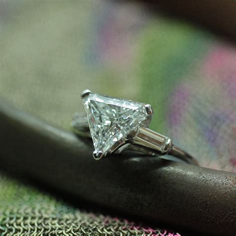 1950s handmade platinum triangle cut diamond engagement ring – Pippin ...