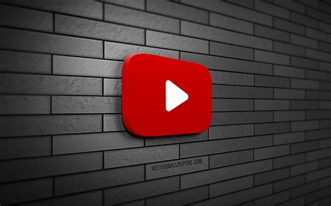 Youtube 3D logo, , gray brickwall, creative, social networks, Youtube ...