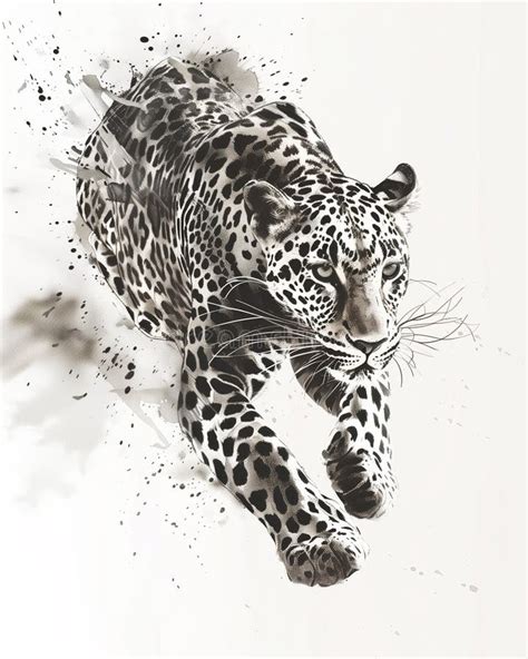 Dynamic Black and White Watercolor Depiction of a Fierce Leopard ...