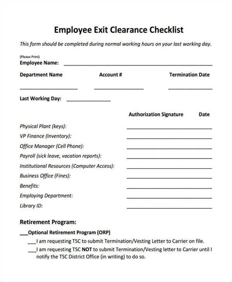 FREE 6+ Exit Clearance Form Samples in PDF | MS Word