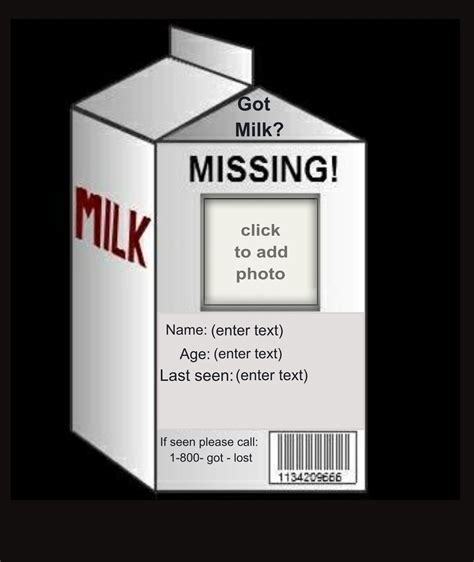 Milk Carton Missing Person Template