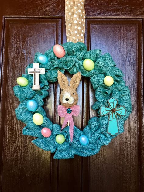 I made this Easter burlap wreath for my front door. All materials were ...