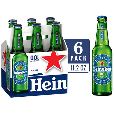 Heineken 0.0 Non-Alcoholic Beer, 6 Pack, 11.2 fl oz Bottles, 0.0% ...