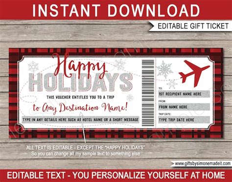 Holiday Plane Ticket Voucher Template - Surprise Trip Reveal Gift Idea ...