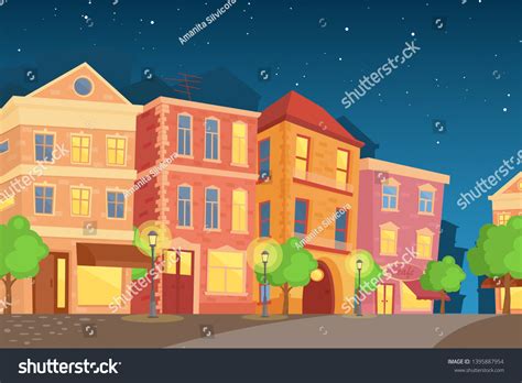 Vector Illustration Night Town Cartoon Style Stock Vector (Royalty Free ...