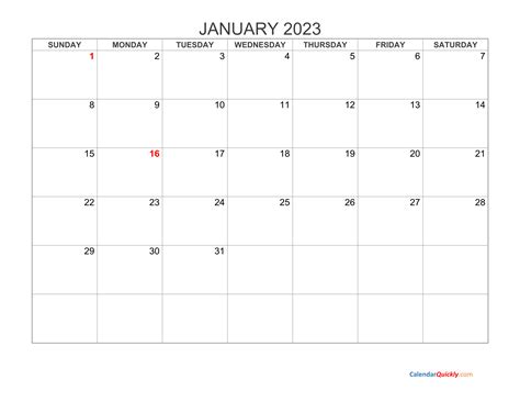 Blank Calendar Printable 2023 With Holidays - Time and Date Calendar ...