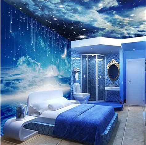 Murals 3D Star Nebula Night Sky Wall Painting Ceiling Wallpaper Bedroom ...