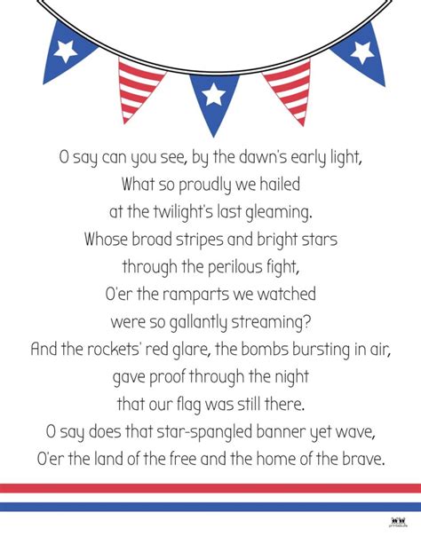 Star Spangled Banner Lyrics - 10 FREE Printables | Printabulls