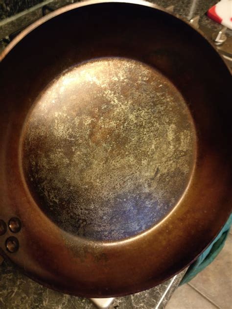 Carbon steel pan seasoning coming off : r/Cooking