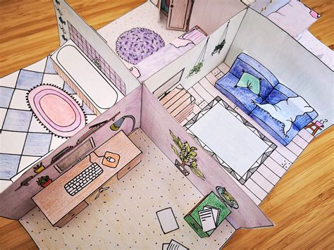 Printable Mini Paper DOLLSHOUSE Kit Bundle of 4 Pop-up Rooms to Color ...