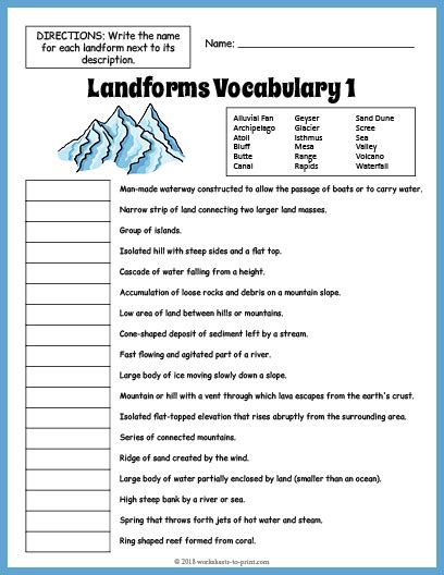 Glacial Landforms Worksheet