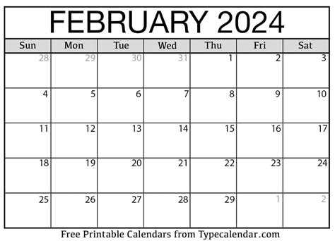 Free Printable February 2024 Calendars