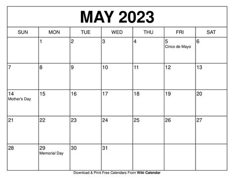 Free Printable Calendar May 2023 - Free Printable Templates