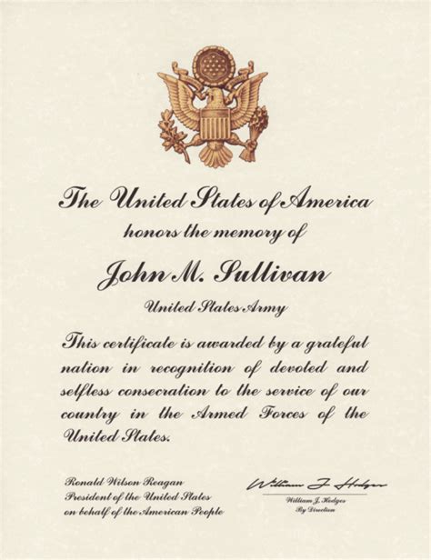 Presidential Veteran Memorial Certificate