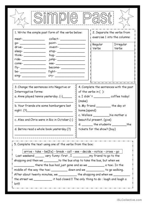 Simple Past- exercises for revision: English ESL worksheets pdf & doc