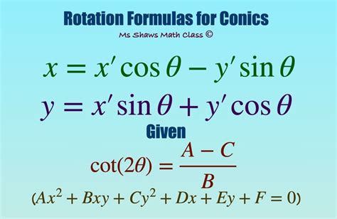 Rotation Formulas for Conics | Math, Math class, Formula