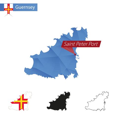 Guernsey blue Low Poly map with capital Saint Peter Port. 18818300 ...